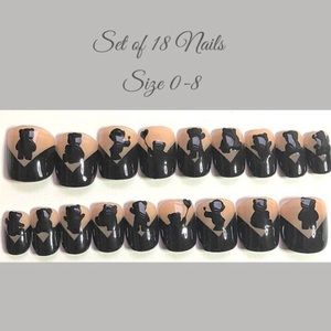 Black tips on Nude with Cute bears - Press on nail set- Size 0-8, Short Round